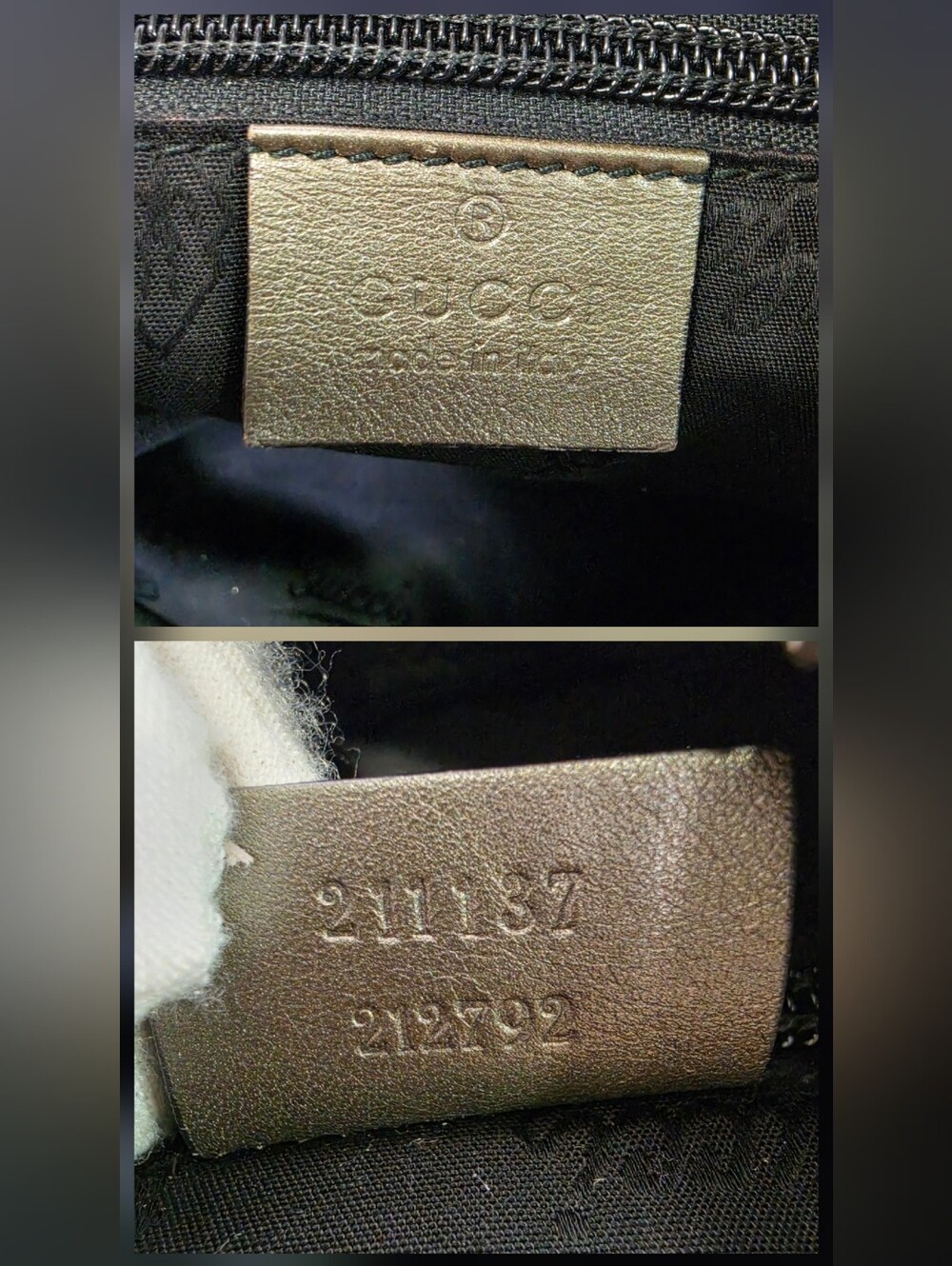 Authentic Gucci GG Imprimé coated fabric Leather Metallic Khaki Tote Bag Purse - Picture 14 of 14